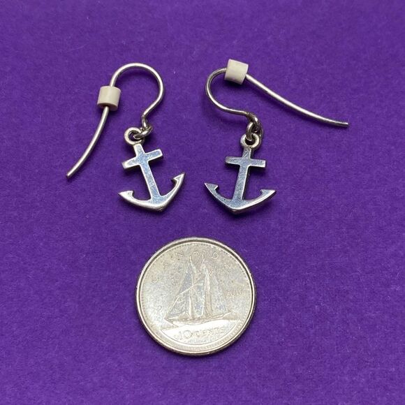 💛 Sterling Silver Artisan Made Anchor Earrings - Picture 2 of 4